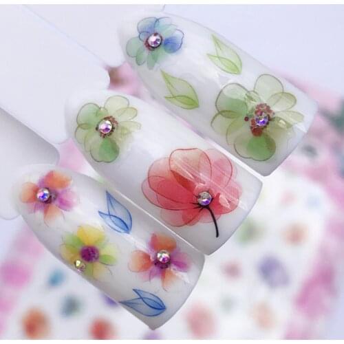 1pc Charming Flowers Transparent Gradient Adhesive Stickers Many Color Nail Art Decal Decoration ( Just Bare Sheet 12.2cm*7.5cm)