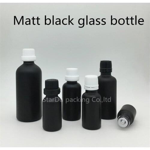 10ml 15ml 20ml 30ml 50ml 100ml Black Frosted Glass Bottle, oil with tamper evident cap plug Perfume bottle