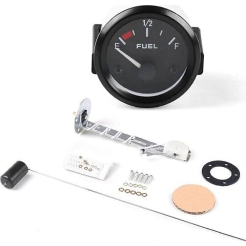 12V 52mm Kit Fuel Level Gauge Meter Automotive Gauges White Light Black Background Car Truck