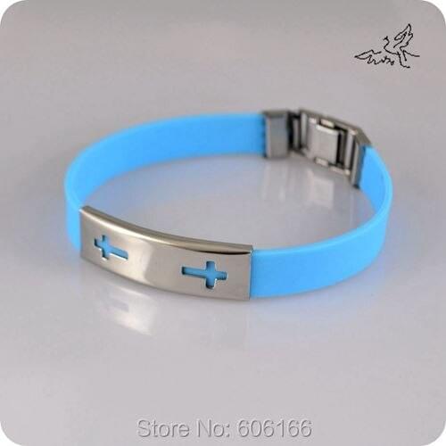 12x Double Cross Mix Colors Silicone Wristbands Stainless Steel Bracelet Catholic Christian Fashion Religious Jewelry