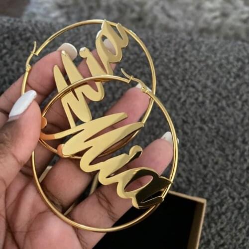 2020 Christmas Gifts Personalized Custom Name Earings Fashion Jewelry Stainless Steel 70MM Big Hoop Earring Ear Accessories BFF