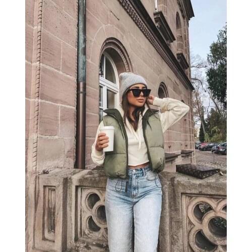 2021 Fashion Womens Pink Double Wear Drawstring Short Vest Jacket Zipper Warm Cotton Jacket Vest Sleeveless Jacket Women