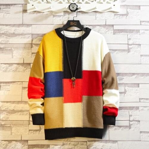 2021 Long Sleeves Pullover for Autumn Spring Winter Fashion Classic O-Neck Patchwork Christma Sweater Mens Oversize Pull M-5Xl
