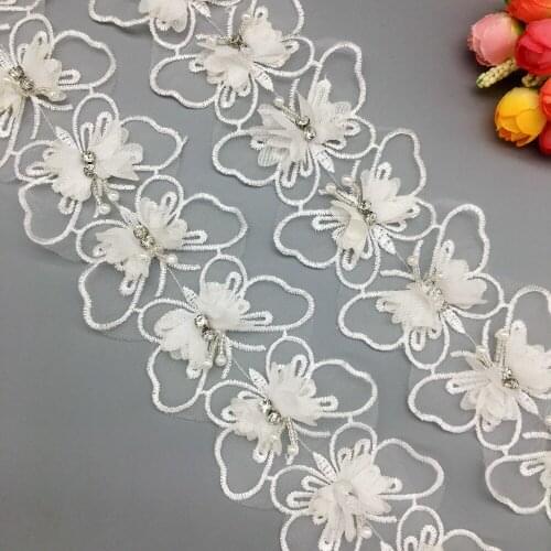 20X Fashion Butterfly Flower Diamond Lace Trim Ribbon Embroidered Wedding Dress Trimming Applique Sewing Accessories for Clothes