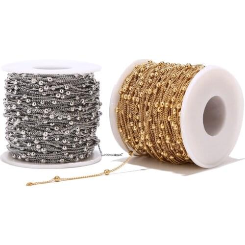 2 Meters Stainless Steel Gold Plated 1.5mm Width Chains Beaded Link Chain For DIY Jewelry Nacklace Bracelet Making Findings