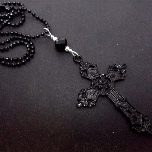 Gothic Black Cross Black Ball Chain Pendant Necklace Witchy Alternative Goth Witchy Punk Statement Gorgeous Jewelry Women Gift