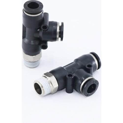 Black PD series Pneumatic Connector Threaded tee for 4/6/8/10/12 mm