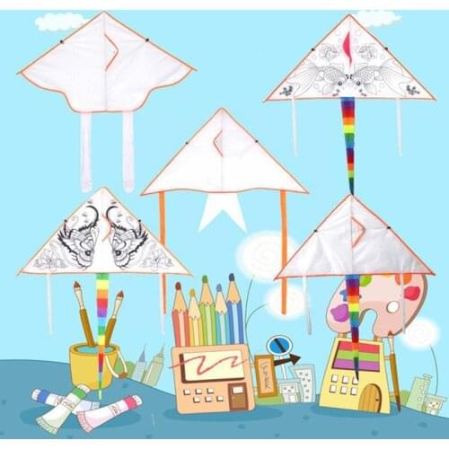 DIY Drawing Blank Kites Kids Graffiti Painting Handicraft Eagle Unpainted Butterfly Triangle Kite Sheep Artwork Bees Fish O0A8