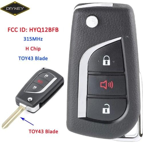 DIYKEY FCC: HYQ12BFB for Toyota Camry 2018 TOY43 Blade Flip Remote Key 3 Button 315MHz H Chip Replacement P/N: 89070-06790