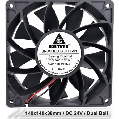 Gdstime 14038 DC 24V 2Pin 140mm 14cm 140x140x38mm 223CFM Dual Ball Bearing Powerful Cooling Fan