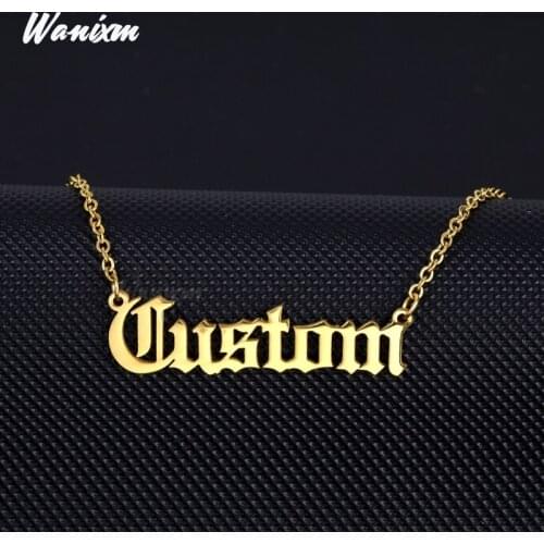 Personalized Custom Gold Stainless Steel Classic Necklaces for Women Customized Name Old English Style Nameplate Jewelry Gifts