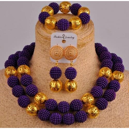 Pretty purple african beads jewelry set women costume necklace nigerian wedding set simulated pearl ZZ28