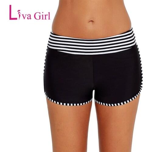 LIVA GIRL Black White Striped Trim Plus Size Surfing Swim Board Shorts Women Push Up Quick Dry Sport Beach Bikini Bottoms S-3XL