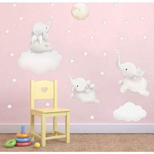 Cute Cartoon Stars Cloud Wall Stickers Elephant Animal Sticker Baby Bedroom Kids Room Decoration Nursery Vinyl Wall Decals Decor