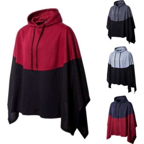 Mens Loose and Simple Color Matching Hooded Sweatershirt Mens Streetwear Wizard Cloak Personality Sweatershirt