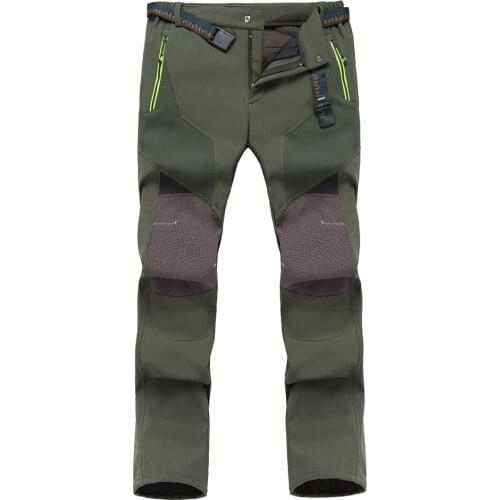 Mens Hiking Pants Fleece Waterproof Windproof Mountain Trousers with Zipper Pockets Outdoor Camping Fishing Winter Sportswear