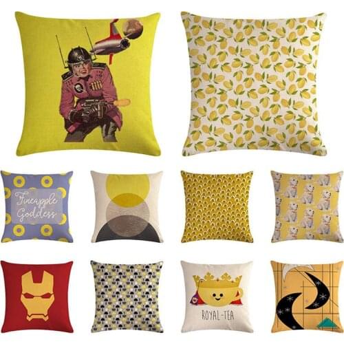 Crown Alpaca pattern cushion cover cartoon iron man holding pillow cover linen sofa chair decoration pillow case 45x45cm