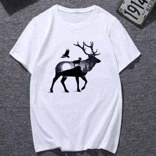 New T-shirt Female Aesthetics Deer Printed Tshirt Women Loose Spring Summer Tee Shirt Easy Matching Женская Round Neck T Shirts