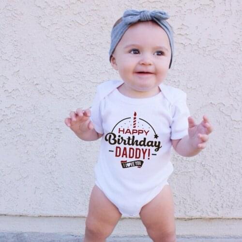 Shirerty New Baby Boys Girls Short Sleeve Onesie Letter Print Happy Birthday Daddy I Love You Cotton Romper Baby Clothes Outfits