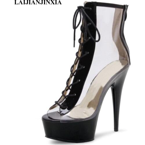 LAIJIANJINXIA New Platform Peep Toe Pumps Pole Dance Shoes Sexy Fetish Party Dress Ankle Boots Nightclub High Heels Women Boots