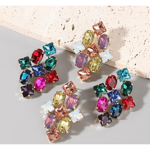 JIJIAWENHUA New Trend Multicolor Rhinestone Pendant Womens Earrings Dinner Party Wedding Fashion Jewelry Accessories
