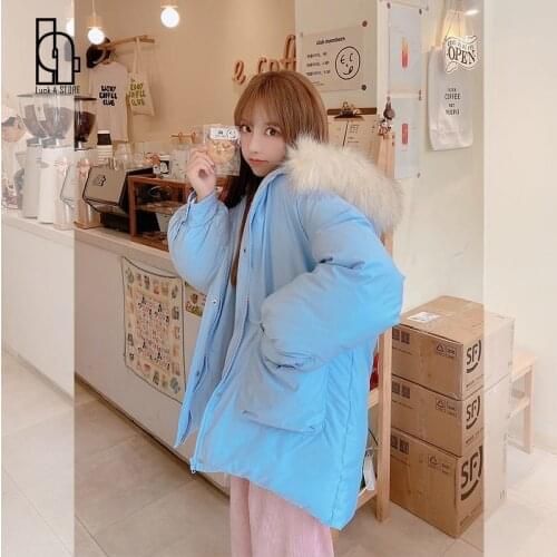 Parka Winter Jacket Women Clothes Cute Warm Coat Female Womens Cotton Jacket Warm Thick Yellow Blue Parkas Fur Collar