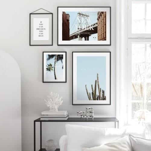 Beach Palm Tree New York Bridge Cactus Quotes Wall Art Print Paper Canvas Painting Nordic Posters Decor Pictures For Living Room