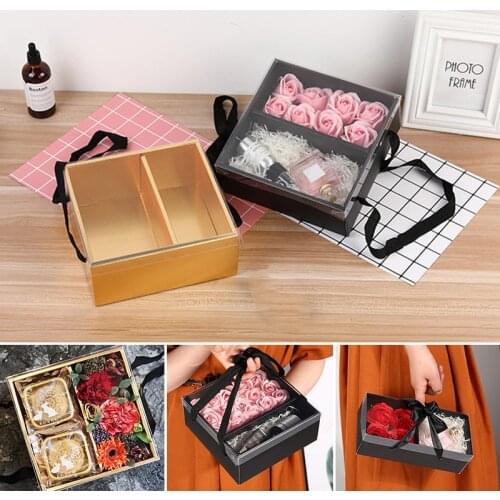 Portable Flower Dessert Gift Packaging Box Paper Flower Basket Box Florist Supplies DIY Wedding Party