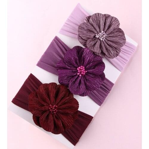 30pc/lot Soft Wide Nylon Headband Turban,Chiffon Flower Headband Nylon Fabric Turban Headwraps,Children Girls Hair Accessories