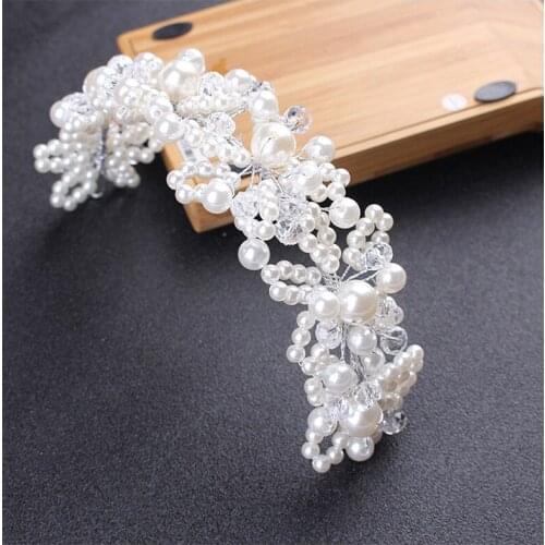 Handmade Pearl Crystal Wedding Bridal Hairbands Headbands Headpiece Wedding Hair Accessories Jewelry for Woman