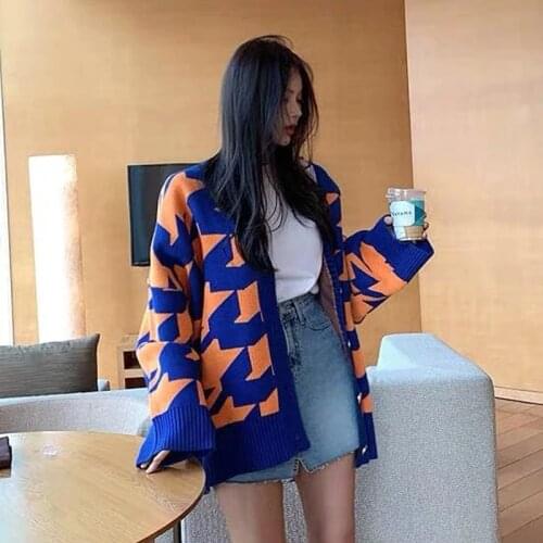 Plus Size Womens Knitted Sweater V-neck Loose Cardigan Sweater Single Breasted Knit Sweaters