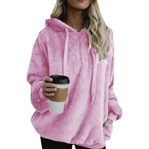 Plus Size Women Hoodies Spring/Autumn Solid Color 1/4 Zip Up Fluffy Hoodies Women Hooded Sweatshirt Streeetwear