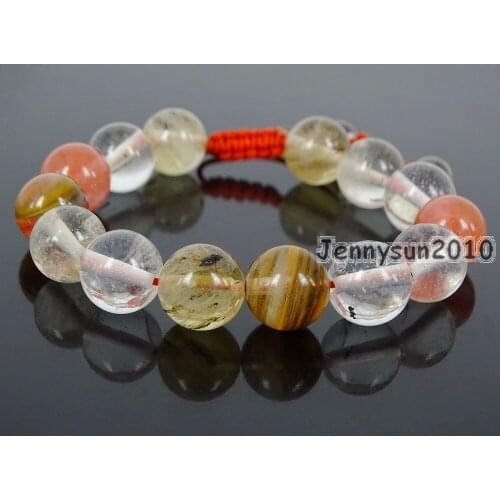 Handmade 12mm Adjustable Natural Watermelon Skin Quartz Gems Stone Round Beads Bracelet Healing Reiki 5 Strands/Pack