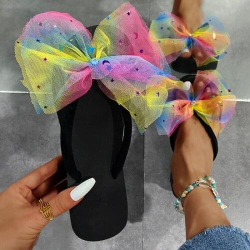 Women Summer Color Bow Sandals Sexy Open-Toed Platform Flat Shoes Outdoor Comfortable Casual Beach Slippers Flip-flops