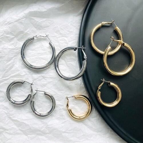 Lifefontier Korean Gold Silver Color Metal Hoop Earrings Punk Geometric Circle Round Earrings for Women Fashion Jewelry 2021