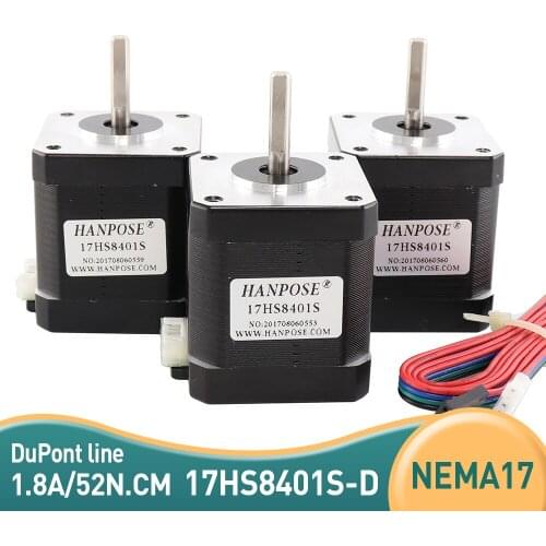 4-lead Nema17 Stepper Motor 42 motor 17HS8401S 52N.CM 1.8A for CE ROSH ISO CNC Laser and 3D printer motor with DuPont line