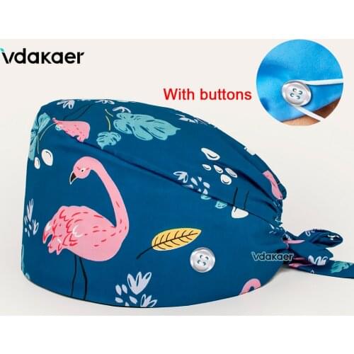 With button Hospital Accessories Scrubs Caps Surgical lab nurse Work Scrubs Hat Tieback Adjustable Cap Cotton Beauty Hats
