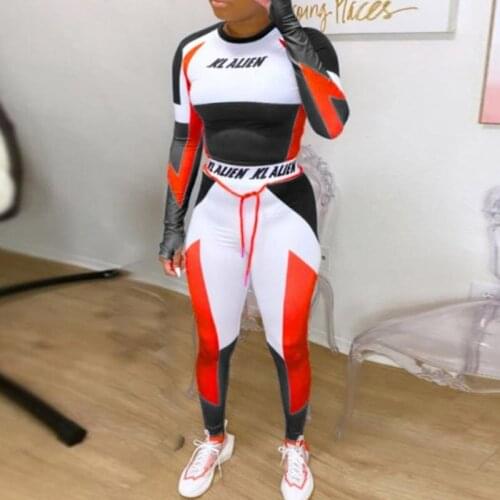 SEASONS Letter Print Patchwork Two Piece Sets Women Autumn Tracksuits Pullover Tops+Drawstring Leggings Matching Suits ASSU82022