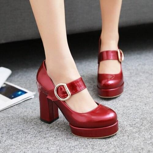 Platform Heels Women shoes Elegant Fashion 2020 Large Size 32-47 Round Toe Thick Heels 10CM Office Party Pumps Lady Shoe 017-34