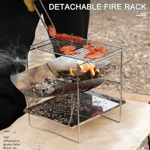 Outdoor Portable BBQ Camping Grill Folding Compact Stainless Steel Charcoal Barbeque Grill Detachable Bonfire Grill Stove