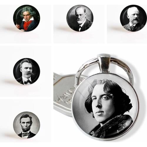 Portrait Art Photo Oscar Wilde Lincoln Sigmund Freud Beethoven Vintage Alloy Keychain Bag Pendant Fashion Key Rings