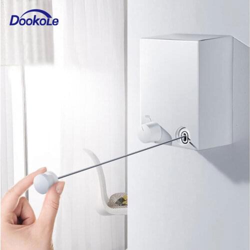 Bathroom Retractable Clothesline Wall Mounted ABS case+Aluminum Dryer with Adjustable Stainless Steel Rope String Hotel Style He