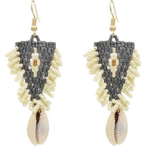 New Summer Resin Beads Woven Drop Earrings for Women Boho Shell Pendant Earring Statement Beach Holiday Party Jewelry Gift
