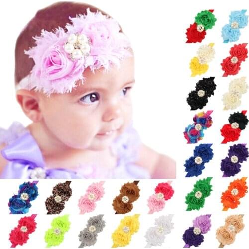 1 Pieces Baby Girl Headband Infant Hair Flower Cloth Newborn Tiara Headwrap Gift Toddlers Bandage Ribbon Crystal Pearl Headwear