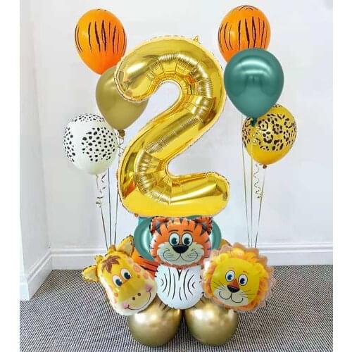 18pcs Jungle Animal Balloons Set Metal Chrome Latex Balloons 32inch Gold Number Foil Balls Baby Shower Birthday Party Decoration