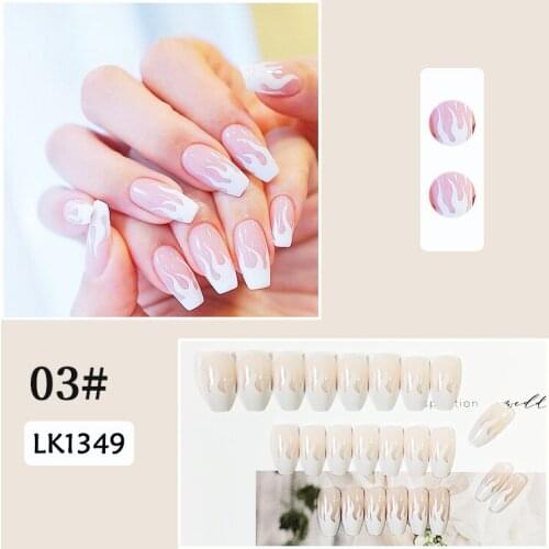 24pcs/Set Detachable Long Fire Fake Nail Tips Full Nail Art Tip Colorful Beauty Artificial False French Stick on Nails Tools