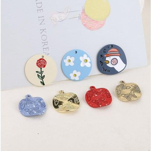 30pcs/lot Spray paint animals/flower pattern geometry irregular rounds shape alloy floating locket charms diy jewelry accessory