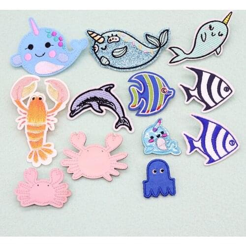 300pcs/lot Embroidery Patches Dolphin Fish Jacket Jean Backpack Clothing Decoration Accessories Diy Iron Heat Transfer Applique