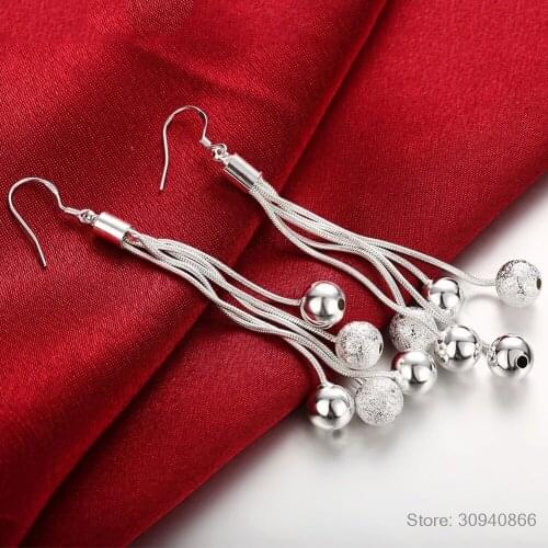 925 Sterling Silver Five Line Snake Chain Beads Drop Earrings For Women Engagement Fashion Wedding Jewelry