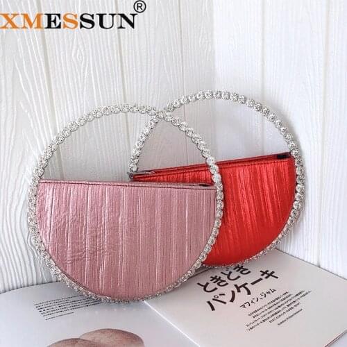Diamond Circular Clutch Evening Bags for Women 2021 New Round Handle Rhinestone Dinner Clutch Ladies Half Moon Handbag Purse
